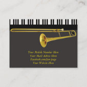 Elegant Piano Keys & Trombone Music Teacher Visitekaartje (Achterkant)