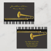 Elegant Piano Keys & Trombone Music Teacher Visitekaartje (Voorkant / Achterkant)