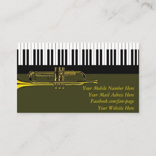 Elegant Piano Keys & Trumpet Music Teacher Visitekaartje (Achterkant)