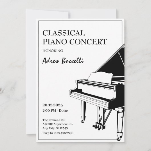 Elegant piano klassiek concert kaart (Voorkant)