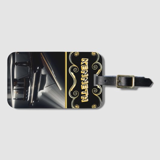 Elegant piano ontwerp op zwarte aansteker bagagelabel (Voorkant (horizontaal))