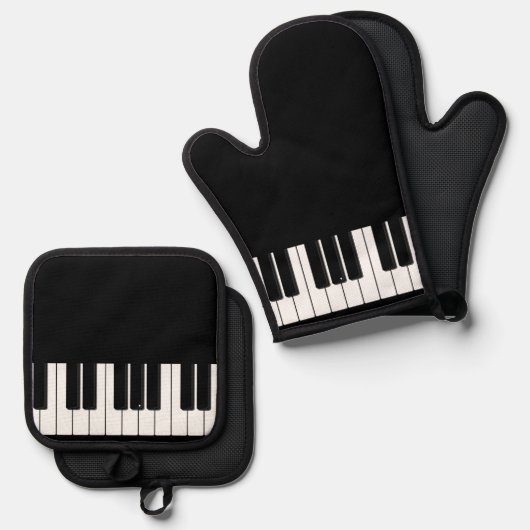 Elegant pianotoetsenbord, pianospeler ovenwant & pannenlap set (Voorkant / Achterkant)