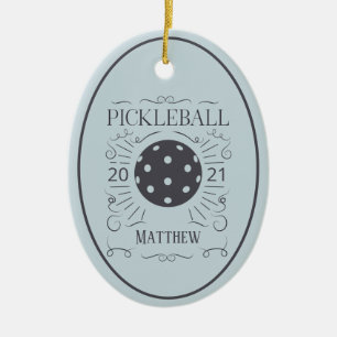 Elegant Pickleball Monogram Naam Keramisch Ornament