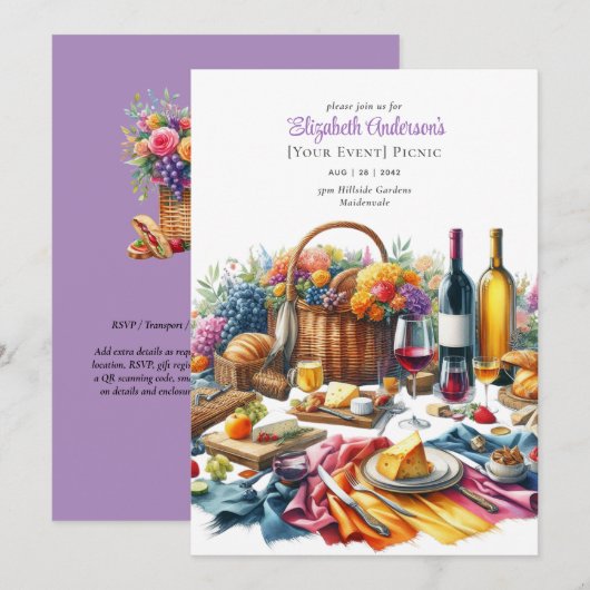 Elegant Picknickfeest Verjaardag Pensioen ELKE Geb Kaart (Voorkant / Achterkant)