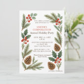 Elegant Pine Berries Corporate Holiday Party  Kaart (Staand voorkant)