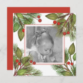 Elegant Pine Botanical Greenery Holly Berries Feestdagenkaart (Voorkant / Achterkant)