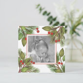 Elegant Pine Botanical Greenery Holly Berries Feestdagenkaart (Staand voorkant)
