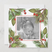 Elegant Pine Botanical Greenery Holly Berries Feestdagenkaart (Voorkant)