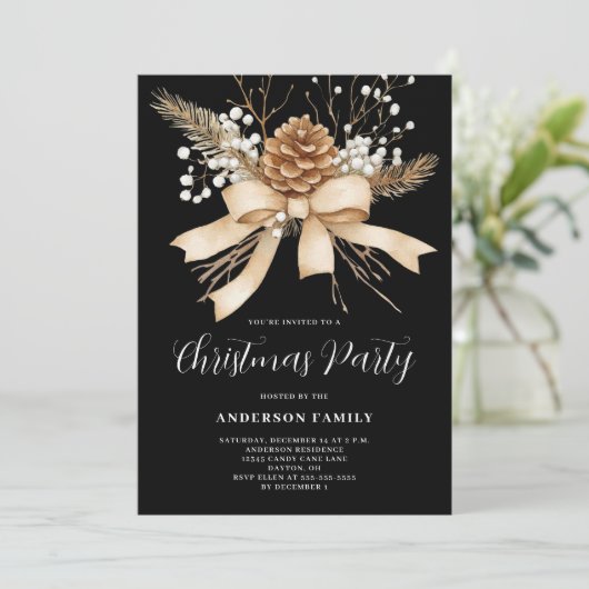 Elegant Pine Bow kerstfeest Kaart (Staand voorkant)