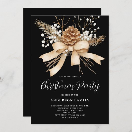 Elegant Pine Bow kerstfeest Kaart (Voorkant / Achterkant)