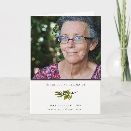 Elegant Pine Branch Fauna Fotosympathie Memorial Bedankkaart (Voorkant)