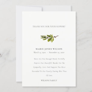 Elegant Pine Branch Foliage Sympathy Memorial Bedankkaart