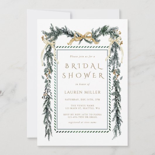 Elegant Pine Branch Lijst Kerst Vrijgezellenfeest Kaart (Voorkant)