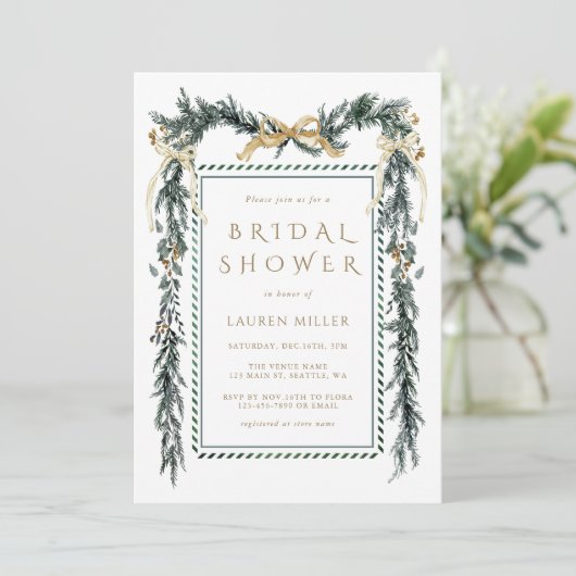 Elegant Pine Branch Lijst Kerst Vrijgezellenfeest Kaart (Staand voorkant)