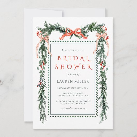 Elegant Pine Branch Lijst Kerst Vrijgezellenfeest Kaart (Voorkant)