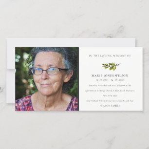 Elegant Pine Branch Photo Memorial Service Card Bedankkaart