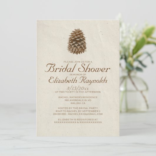 Elegant Pine Cone Bridal Shower Invitations Kaart (Staand voorkant)