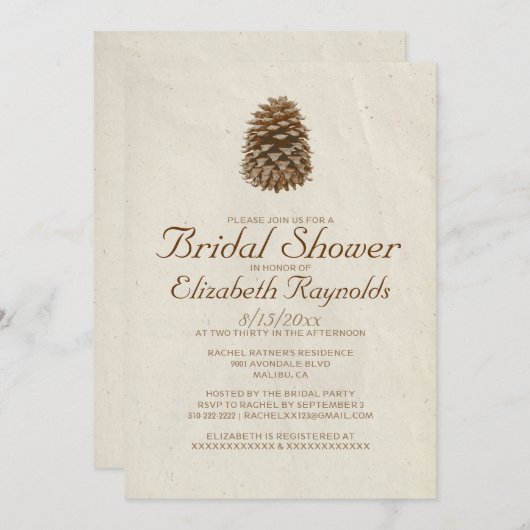 Elegant Pine Cone Bridal Shower Invitations Kaart (Voorkant / Achterkant)