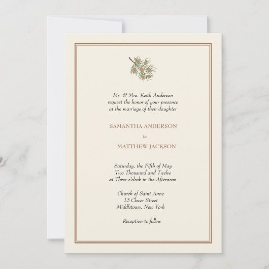 Elegant Pine Cone Wedding Invitation Kaart (Voorkant)