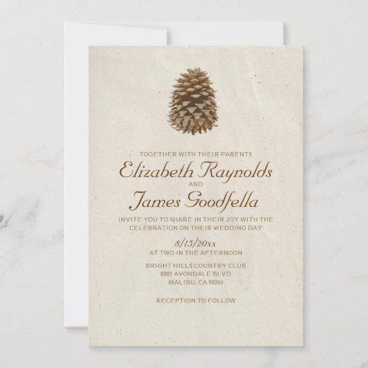 Elegant Pine Cone Wedding Invitations Kaart