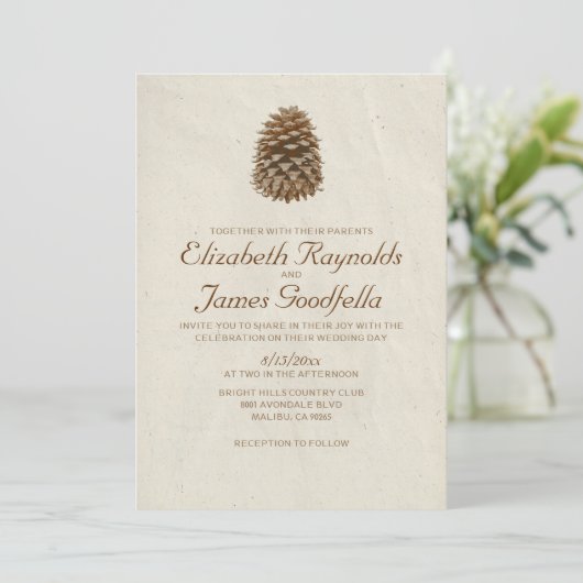 Elegant Pine Cone Wedding Invitations Kaart