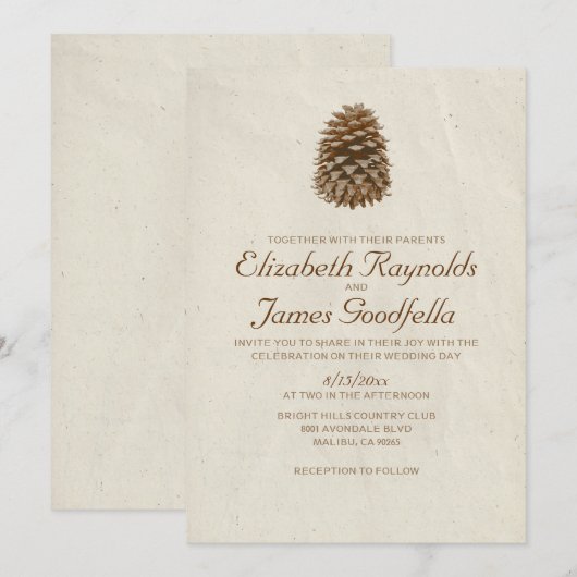 Elegant Pine Cone Wedding Invitations Kaart (Voorkant / Achterkant)
