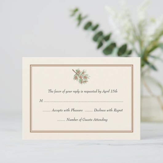 Elegant Pine Cone Wedding RSVP-kaarten RSVP Kaartje (Staand voorkant)