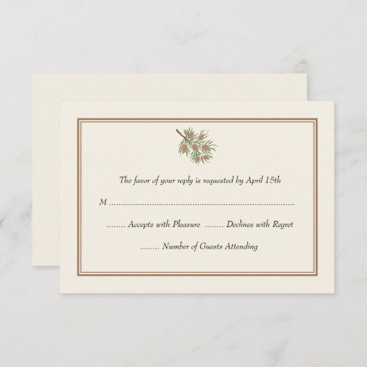 Elegant Pine Cone Wedding RSVP-kaarten RSVP Kaartje (Voorkant / Achterkant)