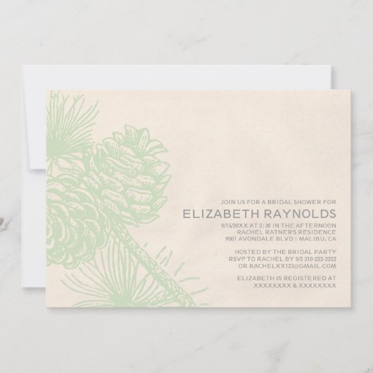 Elegant Pine Cones Bridal Shower Invitations Kaart (Voorkant)