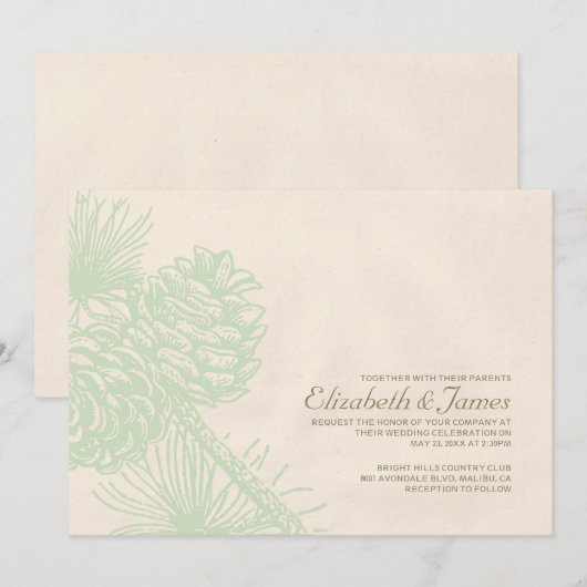 Elegant Pine Cones Wedding Invitations Kaart (Voorkant / Achterkant)