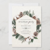 Elegant Pine & Cotton Holiday Party Kaart (Voorkant)