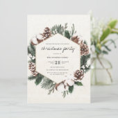 Elegant Pine & Cotton Holiday Party Kaart (Staand voorkant)
