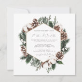 Elegant Pine & Cotton Winter Weddenschap Kaart (Voorkant)