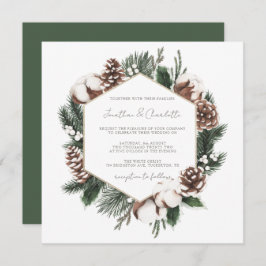 Elegant Pine & Cotton Winter Weddenschap Kaart