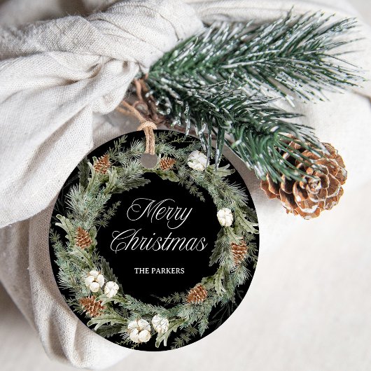 Elegant Pine en groen zwart | Vrolijk kerstfeest Bedankjes Labels