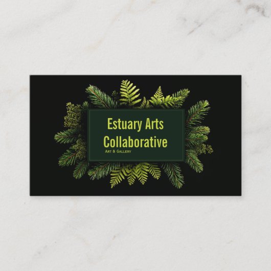 Elegant Pine Fern Evergreen Black Botanical Visitekaartje (Voorkant)