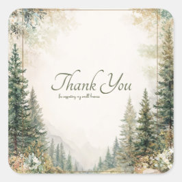 Elegant Pine Forest Mountain Watercolor Gold Frame Vierkante Sticker