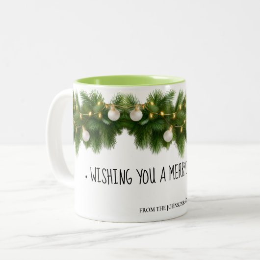 Elegant Pine Garland Christmas Mug Tweekleurige Koffiemok (Voorkant links)