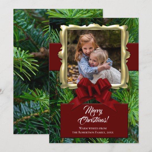 Elegant Pine Gold Lijst Foto Kerst Feestdagenkaart (Voorkant / Achterkant)