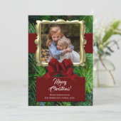 Elegant Pine Gold Lijst Foto Kerst Feestdagenkaart (Staand voorkant)