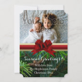 Elegant Pine Gold Red Bow kerst Feestdagenkaart (Voorkant)