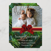 Elegant Pine Gold Red Bow kerst Feestdagenkaart (Voorkant / Achterkant)