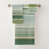 Elegant Pine Green Bord Turquoise Striped Bad Handdoek (Insitu)
