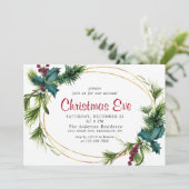 Elegant Pine Holly Berry Holiday kerstavond Kaart (Staand voorkant)