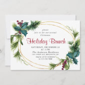 Elegant Pine Holly Berry Kerstfeestdag Brunch Kaart (Voorkant)
