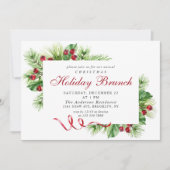 Elegant Pine Holly Berry Kerstfeestdag Brunch Kaart (Voorkant)