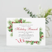 Elegant Pine Holly Berry Kerstfeestdag Brunch Kaart (Staand voorkant)