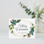 Elegant Pine Holly Berry-kerstgroet Feestdagenkaart (Staand voorkant)