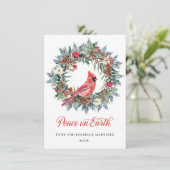 Elegant Pine Holly Kerstmis Rood Kardinaal Feestdagenkaart (Staand voorkant)