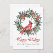 Elegant Pine Holly Kerstmis Rood Kardinaal Feestdagenkaart (Voorkant / Achterkant)